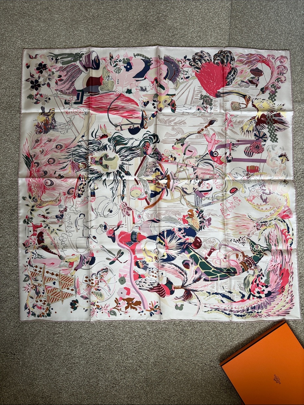 Hermes Emile et Une Nuit scarf 90, 100% silk, NEW, Rose Thé / Vert / Prune - Picture 8 of 11